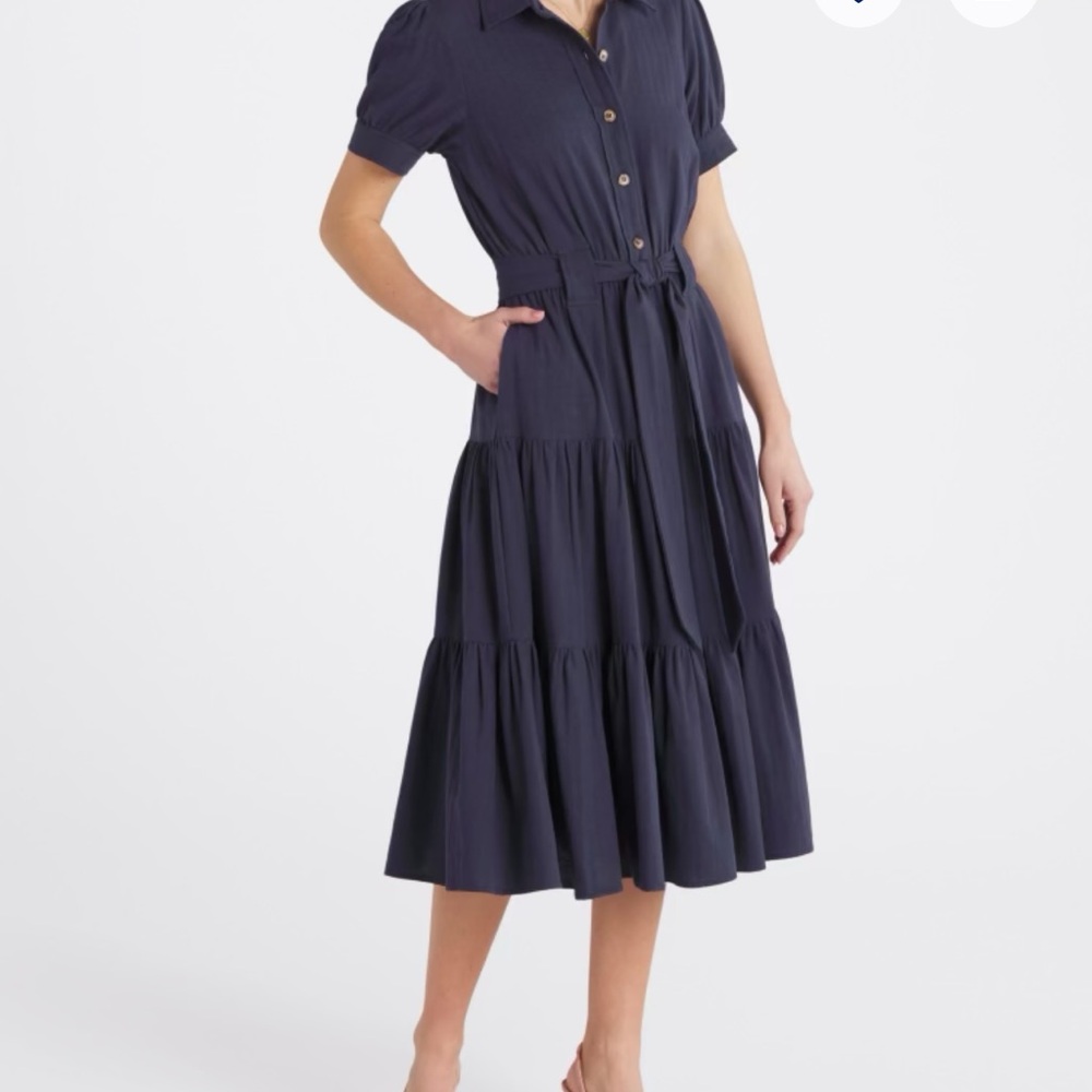 Kaileigh Navy Button-Up Midi Dress